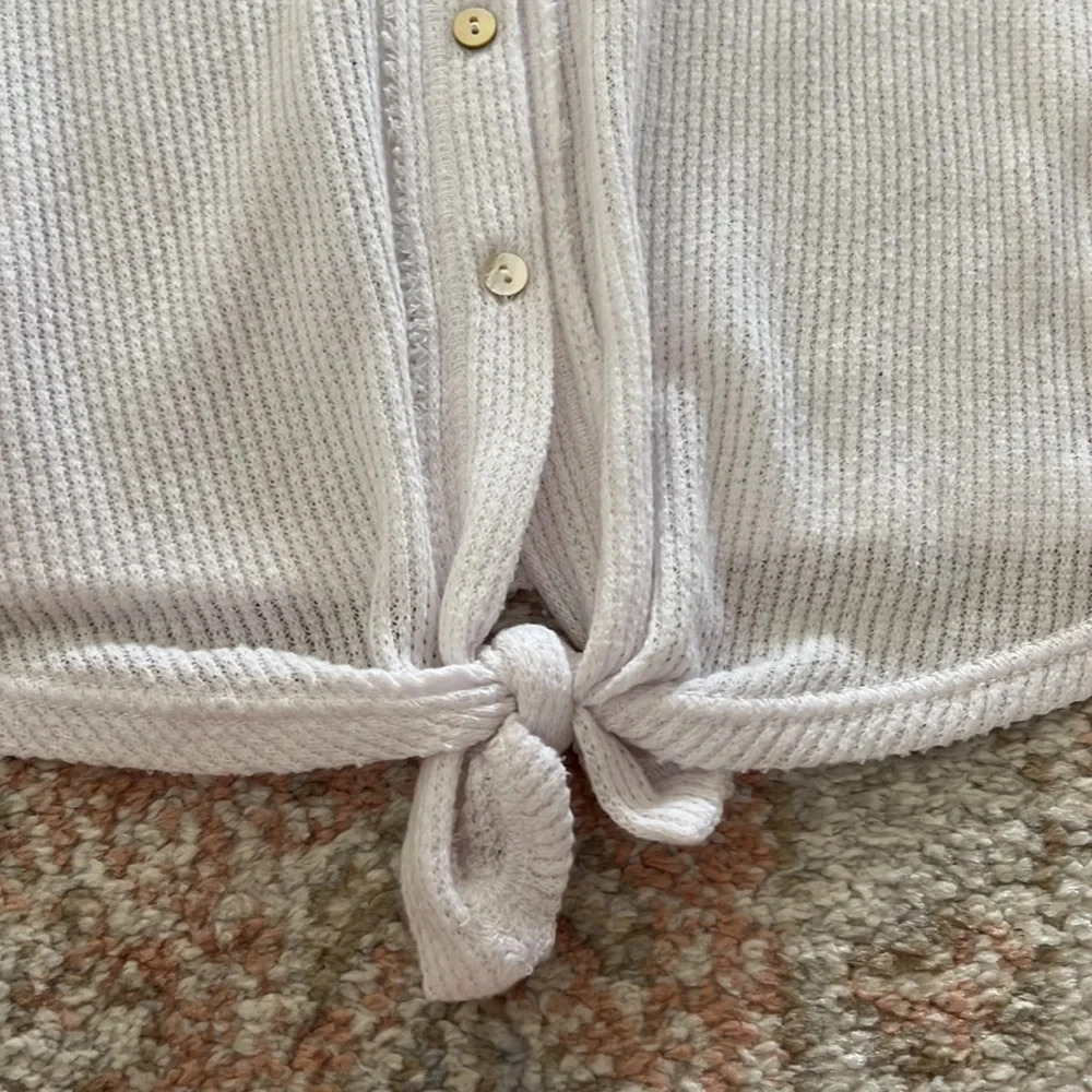 Cotton:On White Waffle Knit Thermal Henley Size Small Tie Front Button Down - Picture 3 of 5